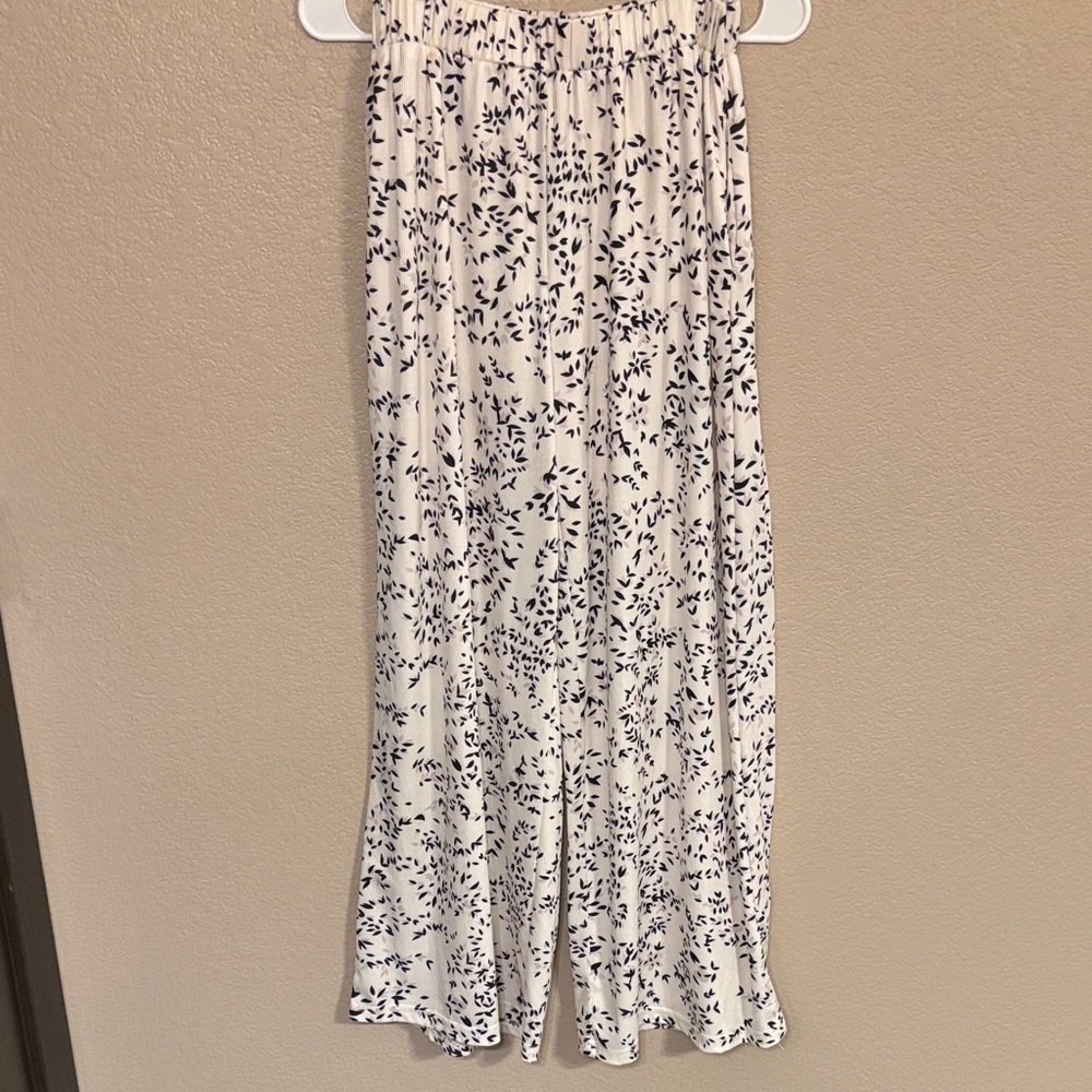 Elegant White and Black Floral Wide Leg Pants